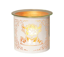 Load image into Gallery viewer, Tealight Wax Melter and Candle Holder - White & Gold Silhouette Melter Highland Cow