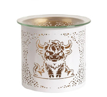 Load image into Gallery viewer, Tealight Wax Melter and Candle Holder - White & Gold Silhouette Melter Highland Cow