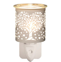 Load image into Gallery viewer, Wax Melter Plug In - White & Gold Silhouette Heart Tree of life 13cm