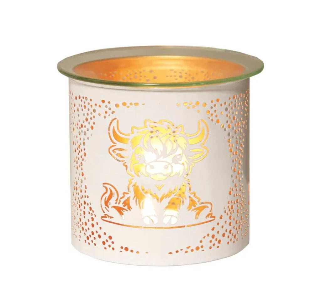 Tealight Wax Melter and Candle Holder - White & Gold Silhouette Melter Highland Cow