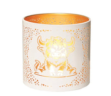 Load image into Gallery viewer, Tealight Wax Melter and Candle Holder - White &amp; Gold Silhouette Melter Highland Cow
