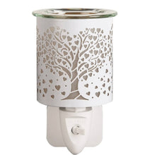 Load image into Gallery viewer, Wax Melter Plug In - White &amp; Gold Silhouette Heart Tree of life 13cm
