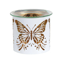 Load image into Gallery viewer, Tealight Wax Melter and Candle Holder - White &amp; Gold Silhouette butterfly 10.5cm
